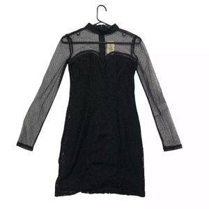 Forever 21 Women's Lace Sheath Dress Black Floral Stretch Illusion Neckline